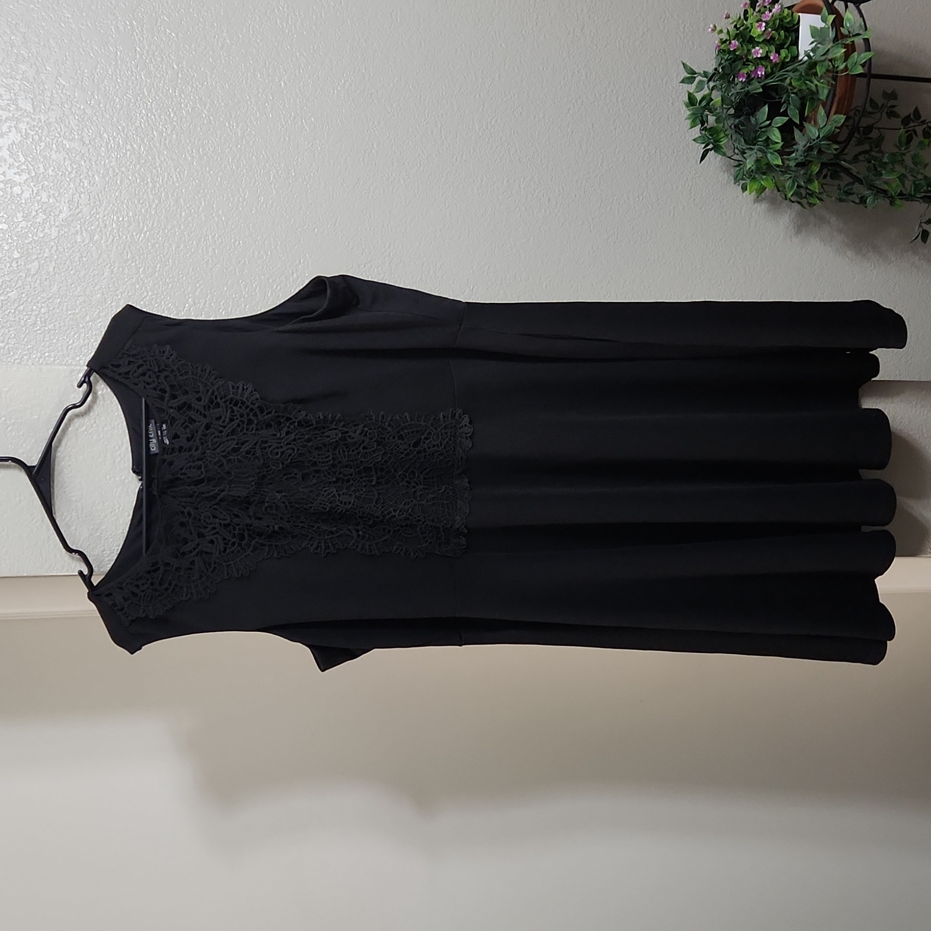 City Chic Crochet Inset Fit And Flare Lace Dress Black Size Xl/22